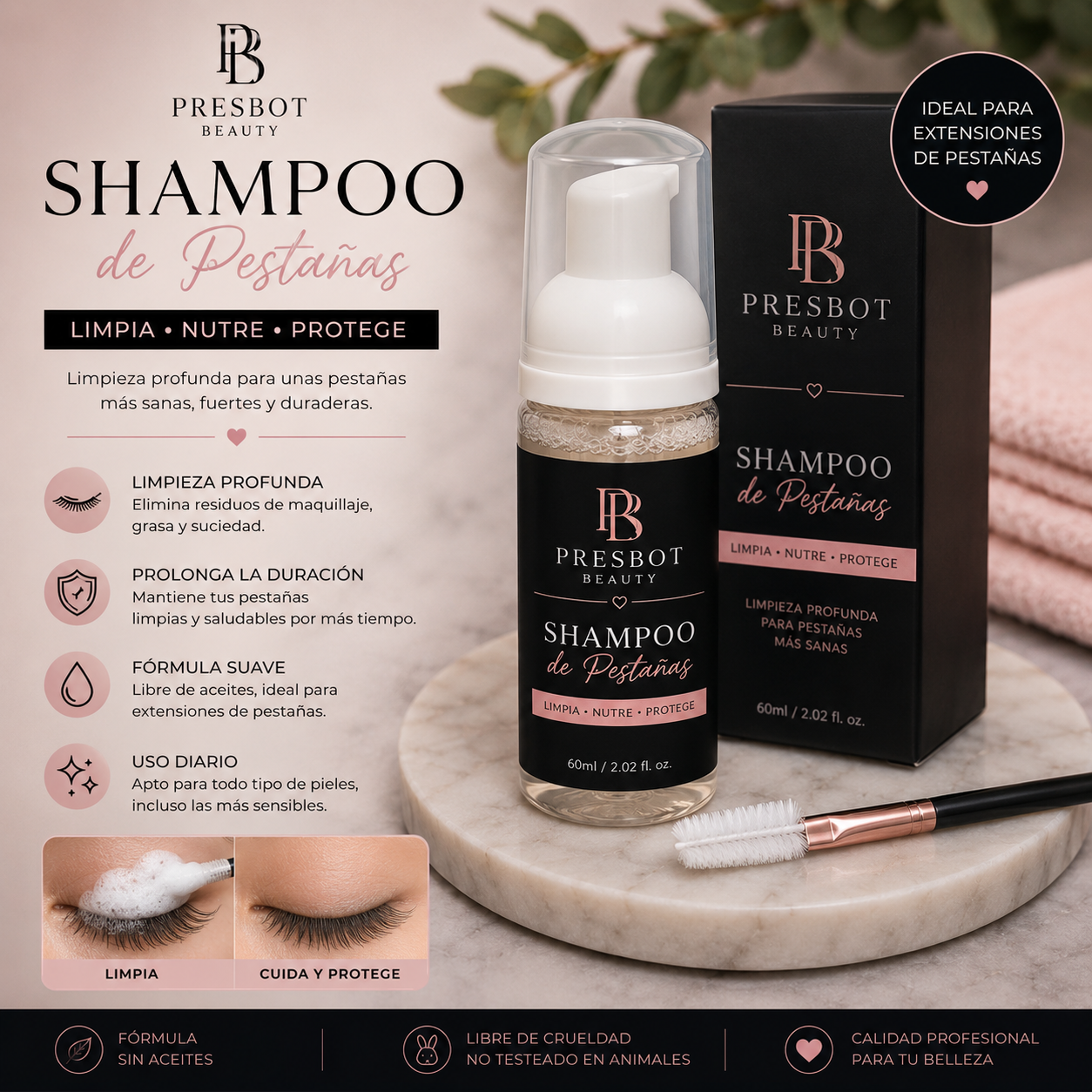 Shampoo para Pestañas – Presbot Beauty